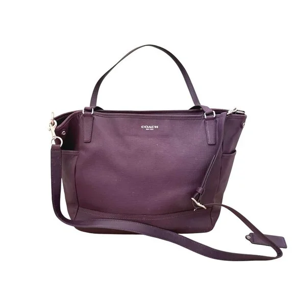 Coach Women's Bag Eggplant Purple Leather Straps Baby Diaper Bag Travel 26353 - Picture 1 of 12